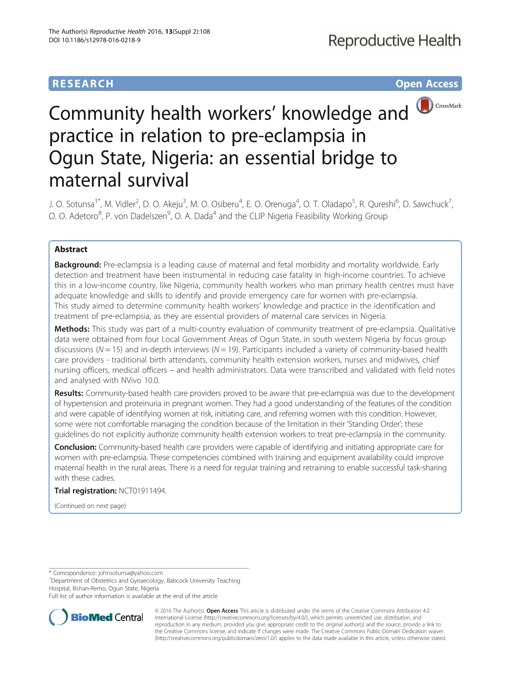 Community Health Workers' Knowledge and Practice in Relation