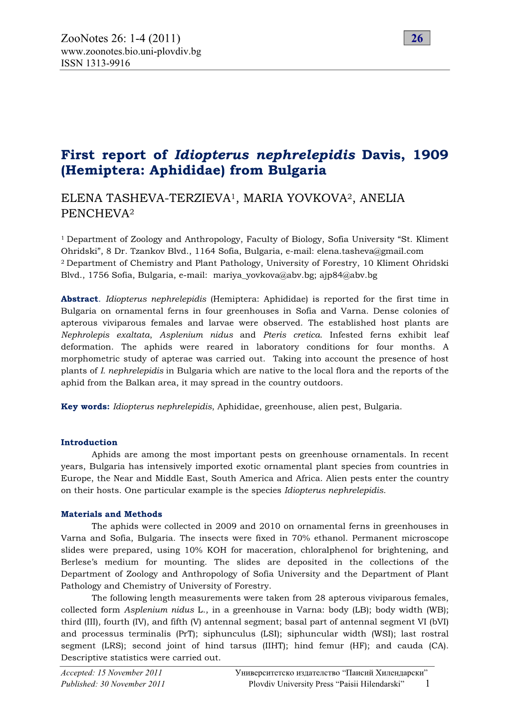 First Report of Idiopterus Nephrelepidis Davis, 1909 (Hemiptera: Aphididae) from Bulgaria