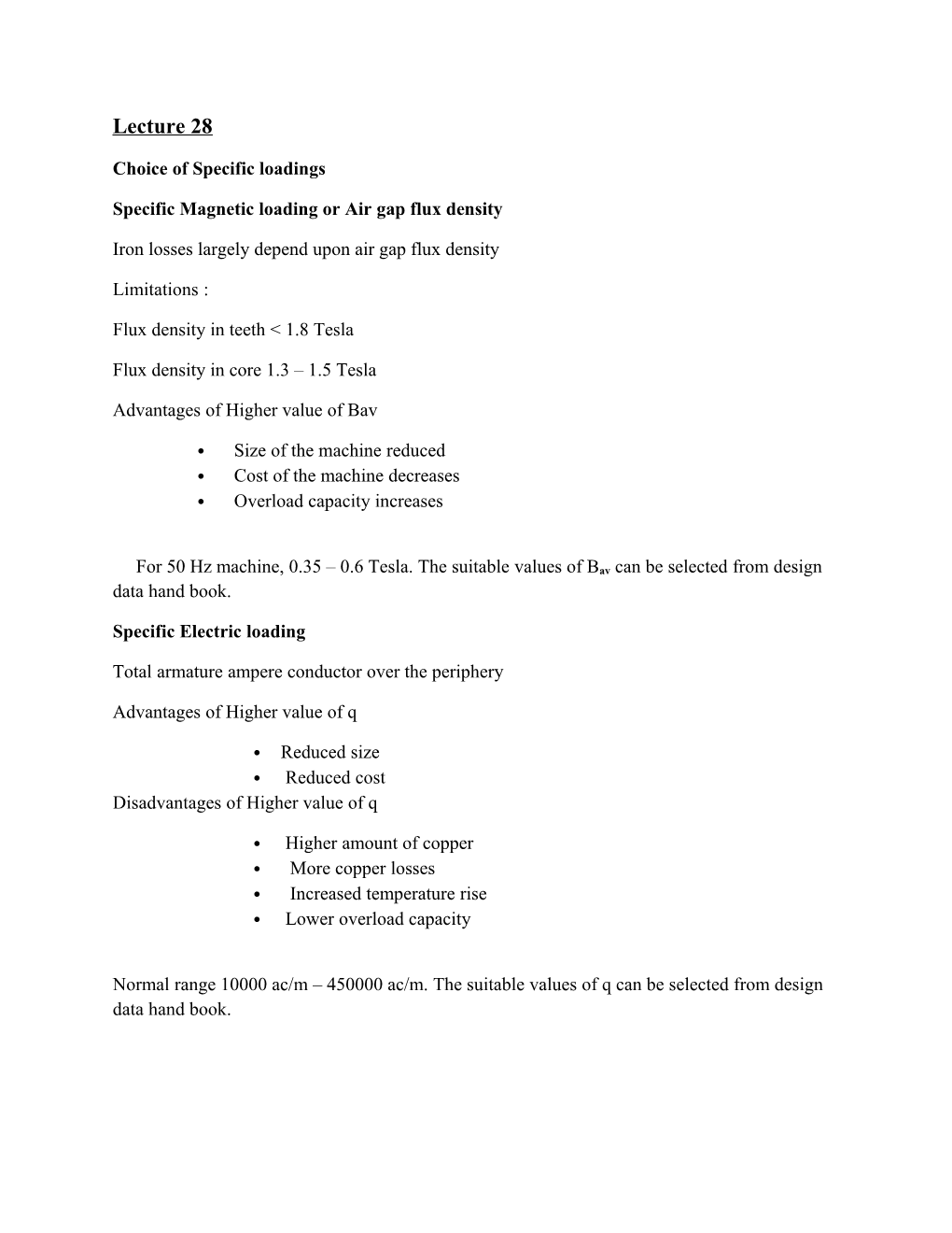 Specific Magnetic Loading Or Air Gap Flux Density