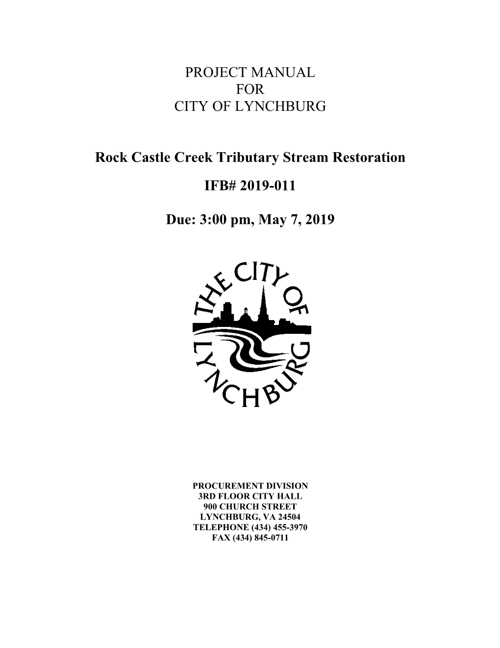 PROJECT MANUAL for CITY of LYNCHBURG Rock Castle Creek