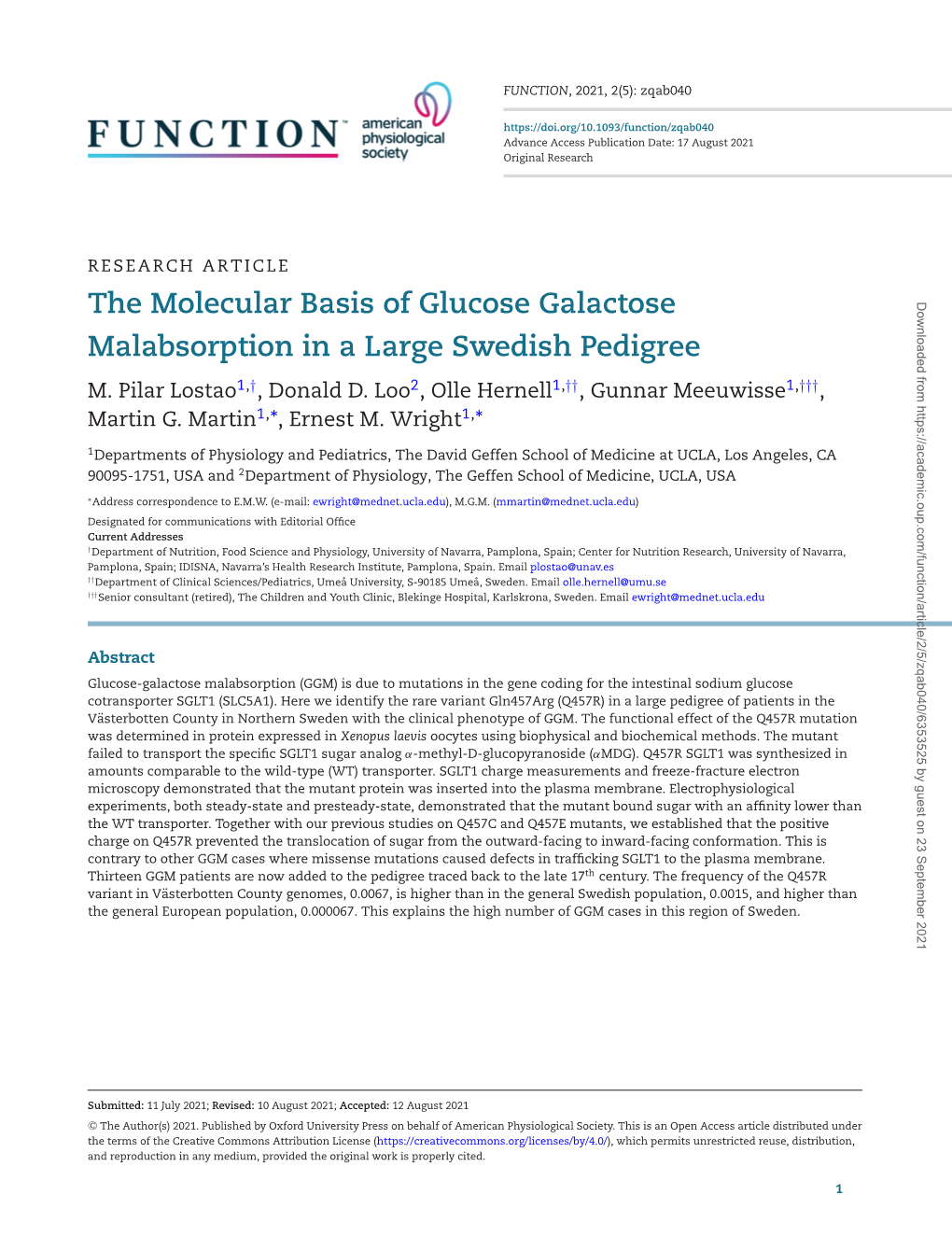 The Molecular Basis of Glucose Galactose Malabsorption in a Large