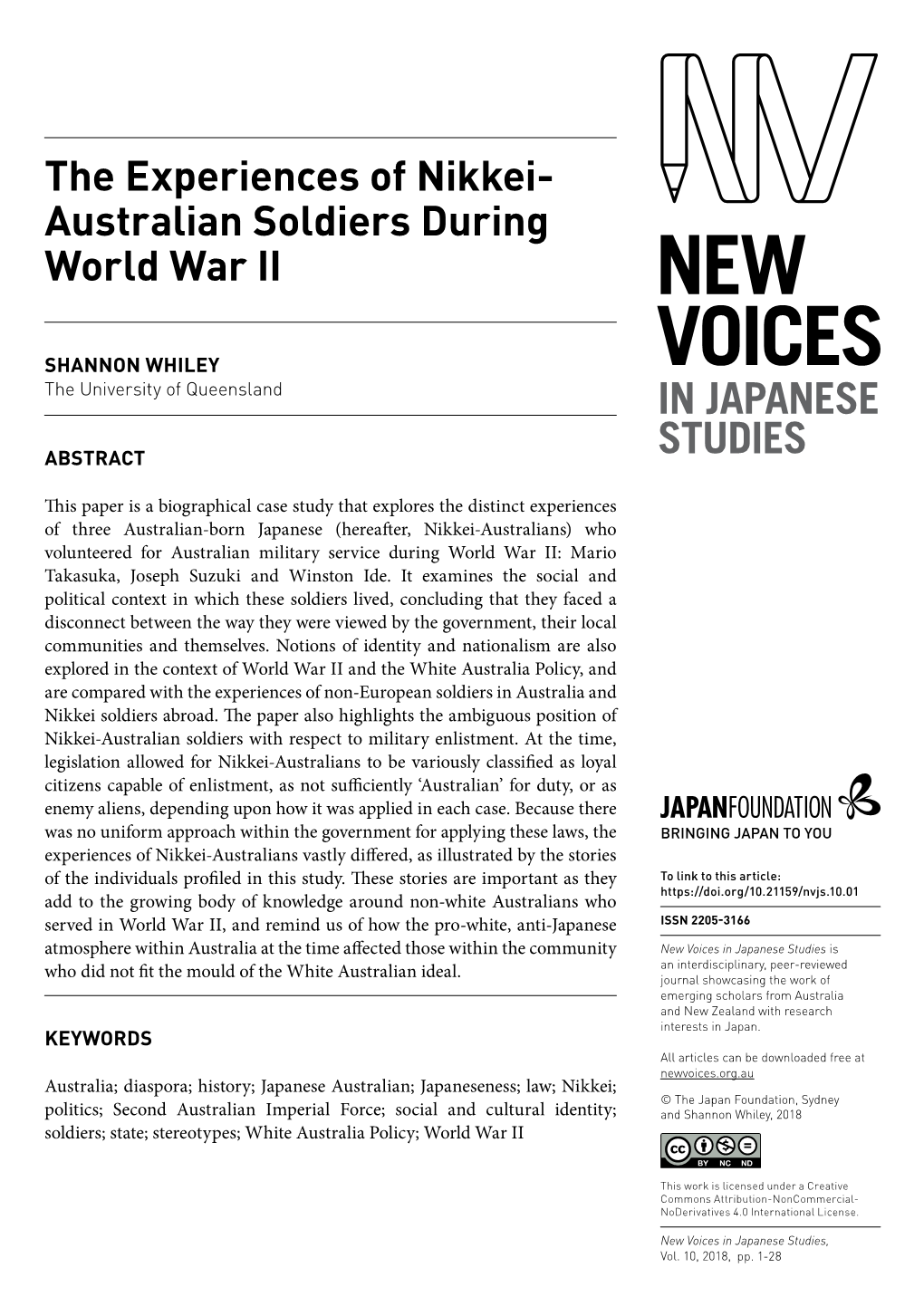 The Experiences of Nikkei- Australian Soldiers During World War II