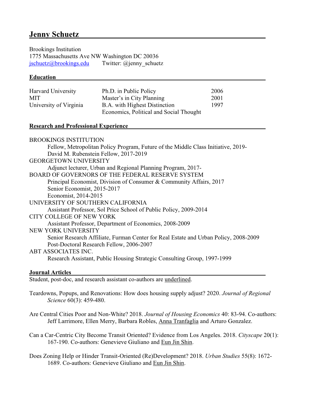 Jenny Schuetz's CV