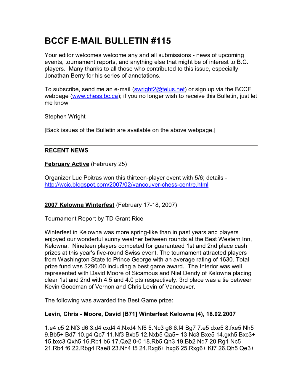 Bccf E-Mail Bulletin #115