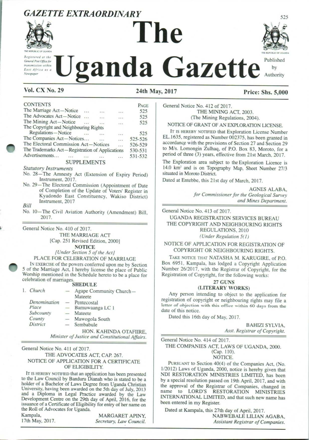 GAZETTE EXTRAORDINARY Ee Authority the Copyright and Neighbouring Rights