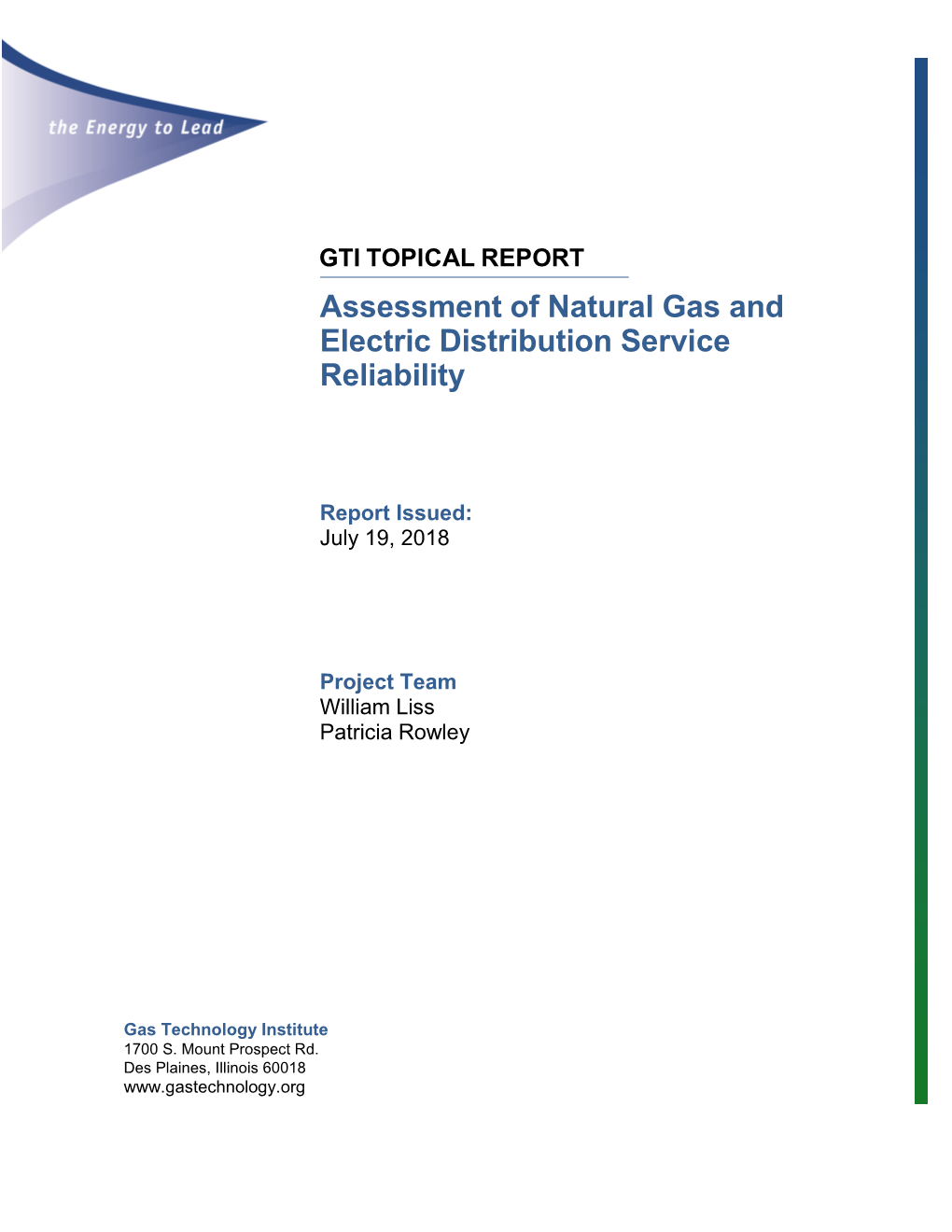 Assessment of Natural Gas and Electric Distribution Service Reliability