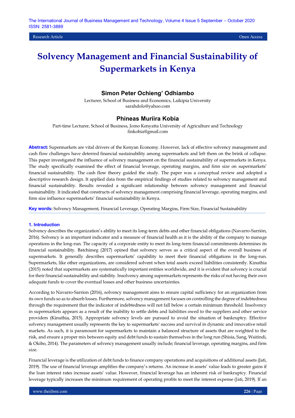 Solvency Management and Financial Sustainability of Supermarkets In