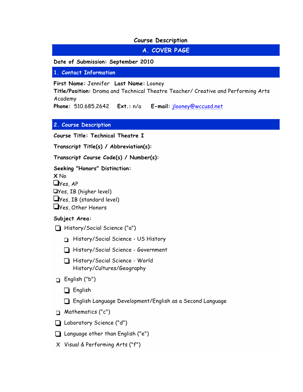 Course Description A. COVER PAGE