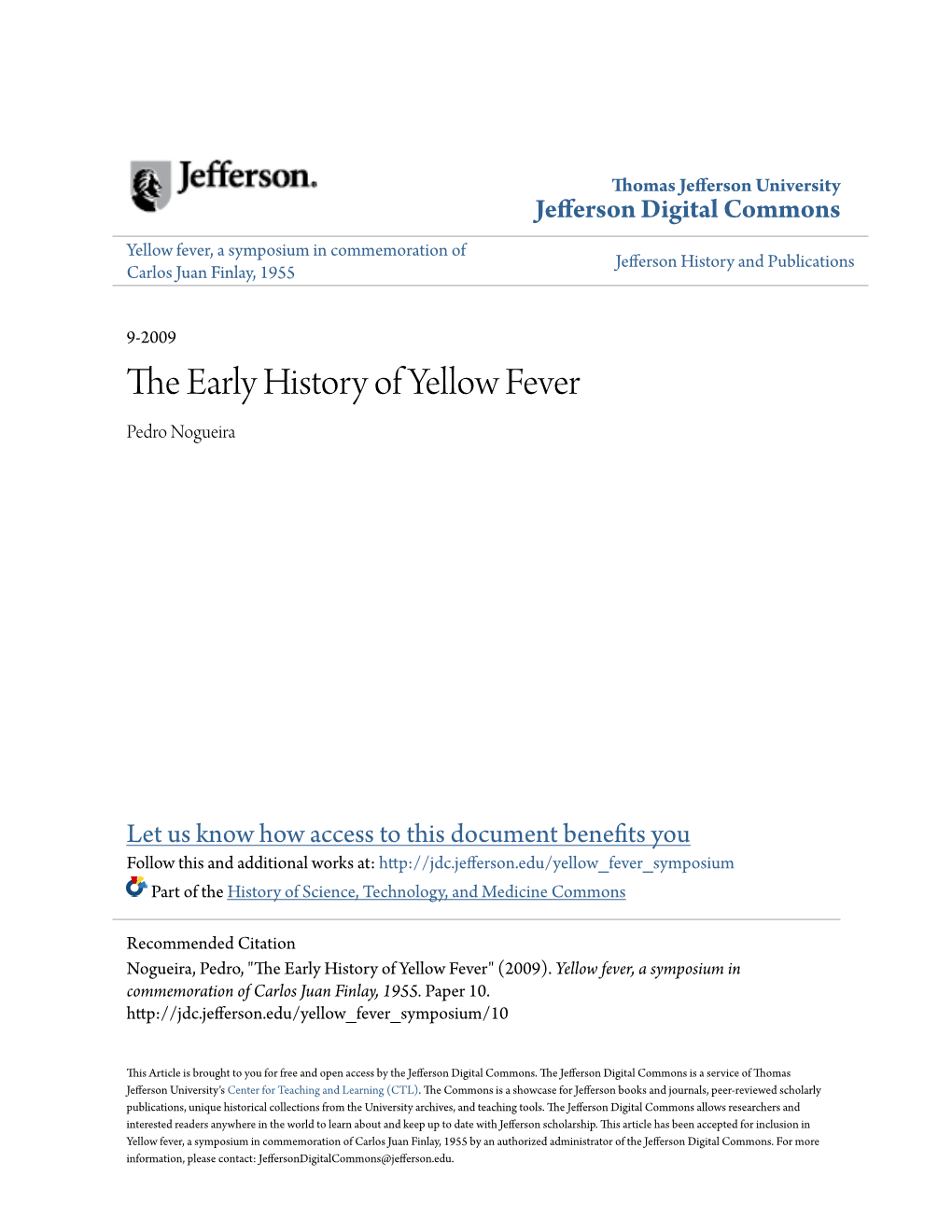 The Early History of Yellow Fever