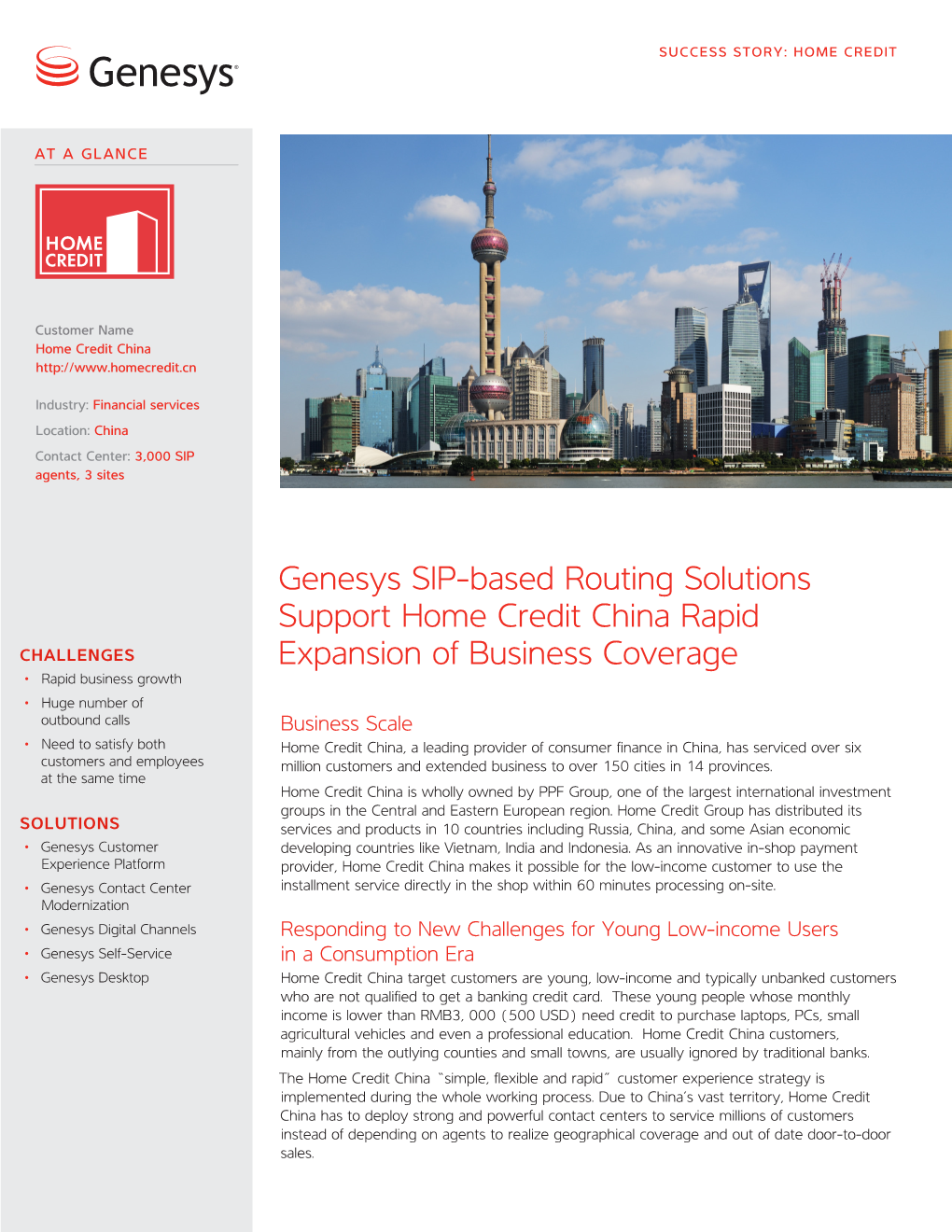 Genesys SIP-Based Routing Solutions Support Home Credit China Rapid