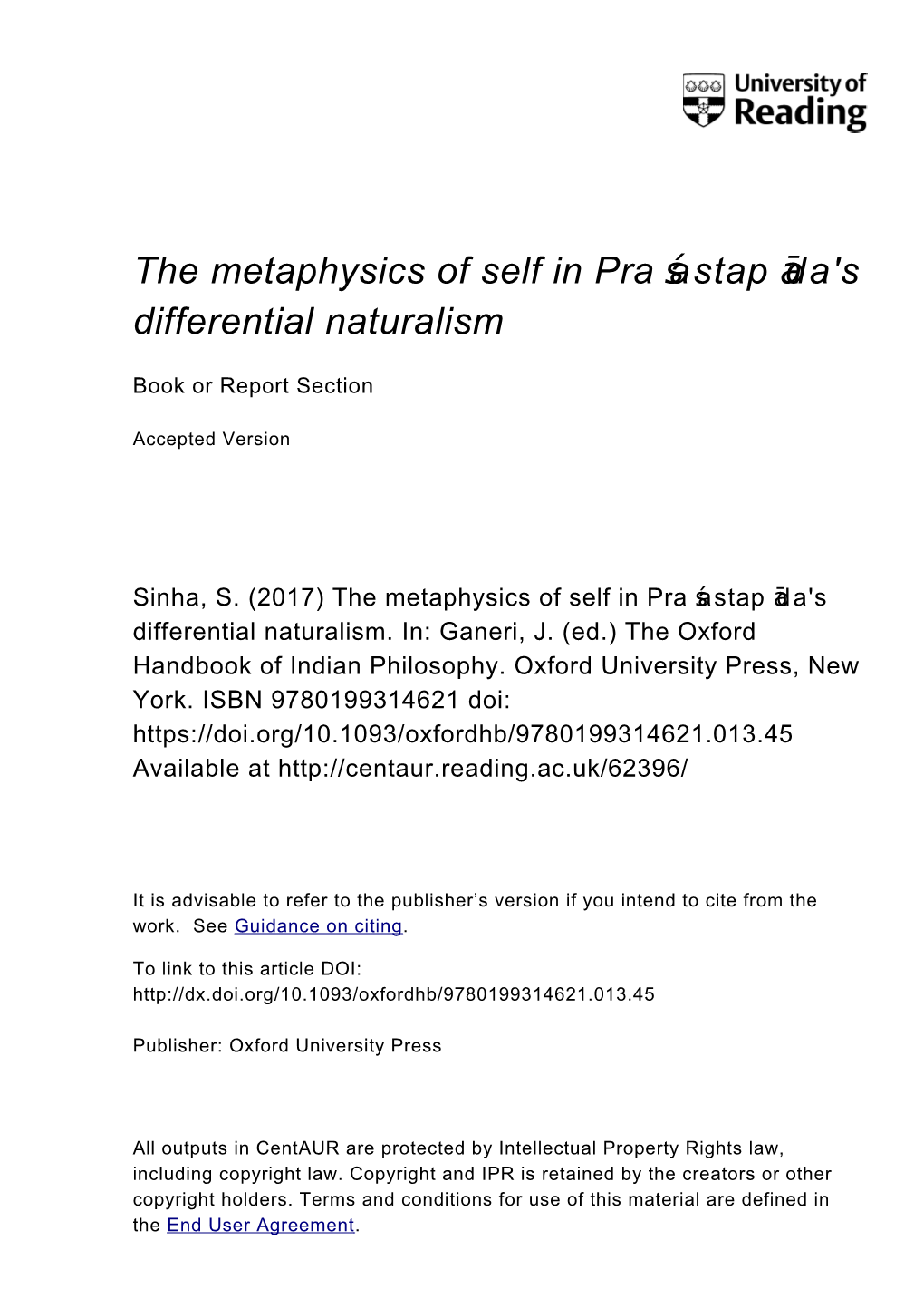 The Metaphysics of Self in Pra Astap Da's Ś Ā Differential Naturalism