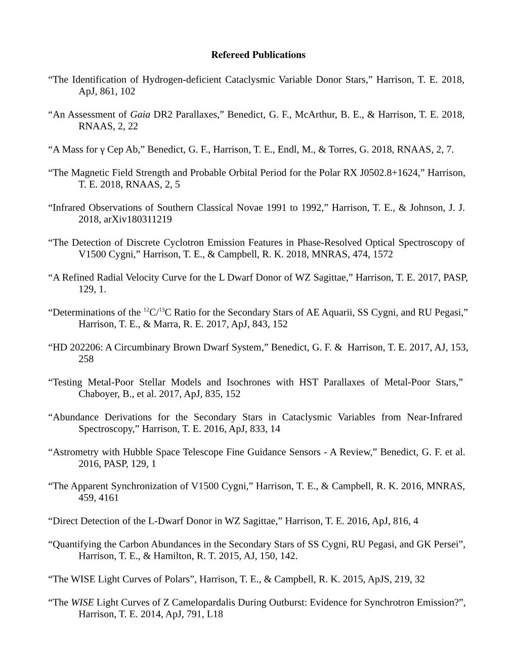 The Identification of Hydrogen-Deficient Cataclysmic Variable Donor Stars,” Harrison, T