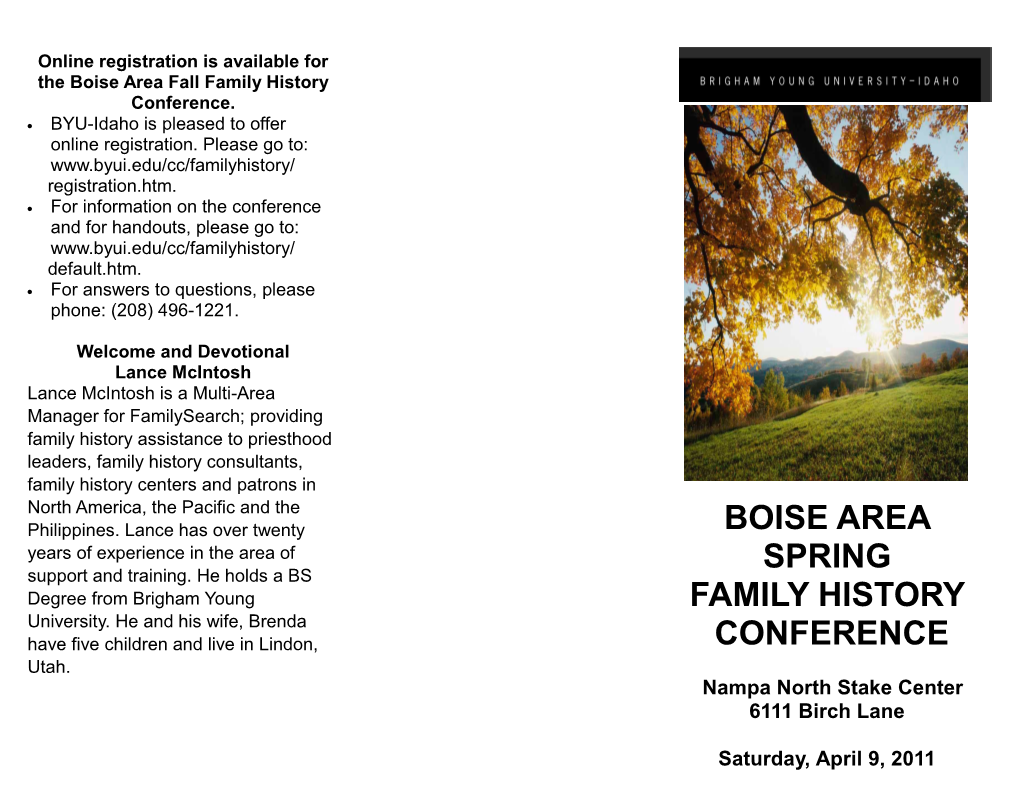Boise Area Spring Family History Conference