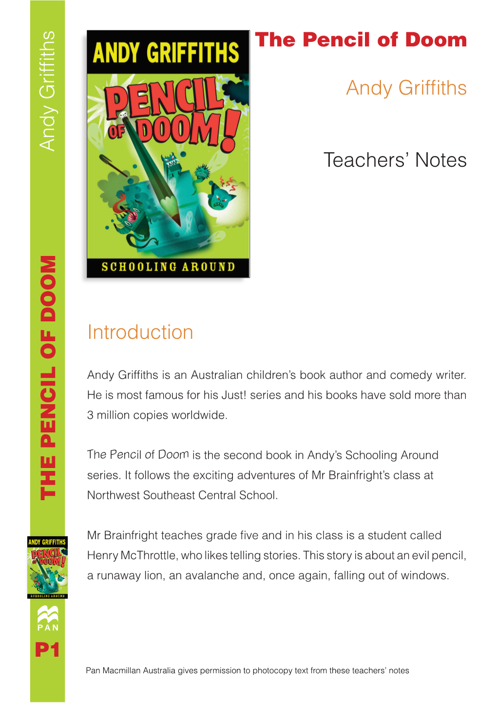 The Pencil of Doom Andy Griffiths Teachers' Notes Introduction P1