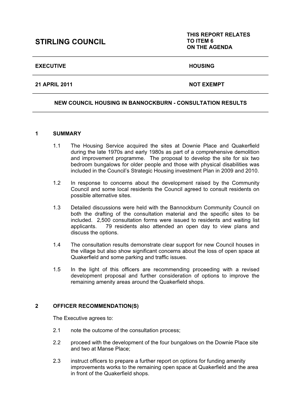 New Council Housing in Bannockburn - Consultation Results