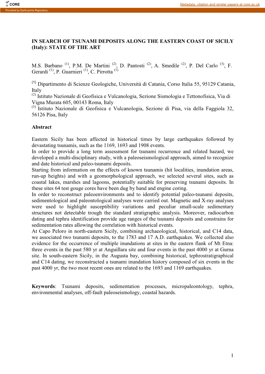 Eastern Sicily Has Been Affected in Historical Time by Large Earthquakes (Fig