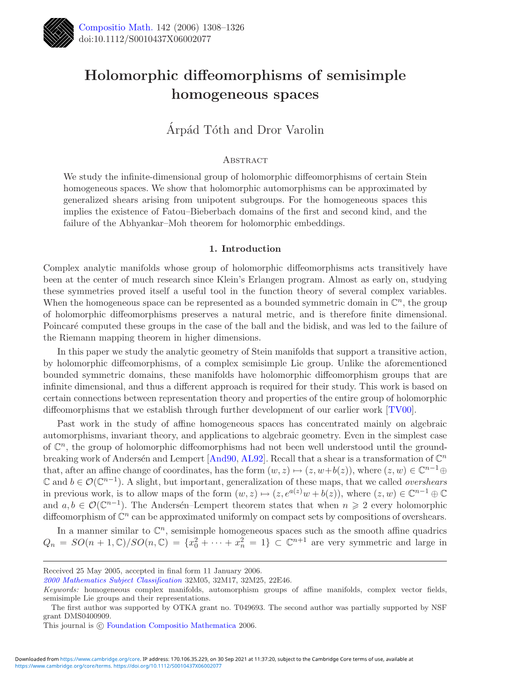 Holomorphic Diffeomorphisms of Semisimple Homogeneous Spaces