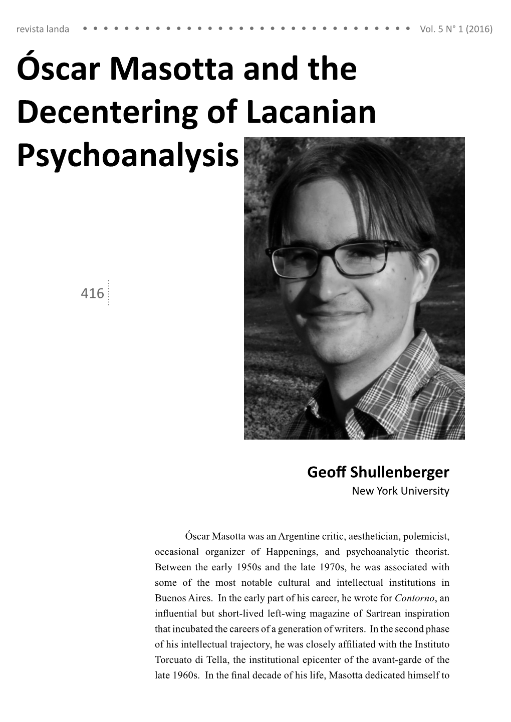 Óscar Masotta and the Decentering of Lacanian Psychoanalysis