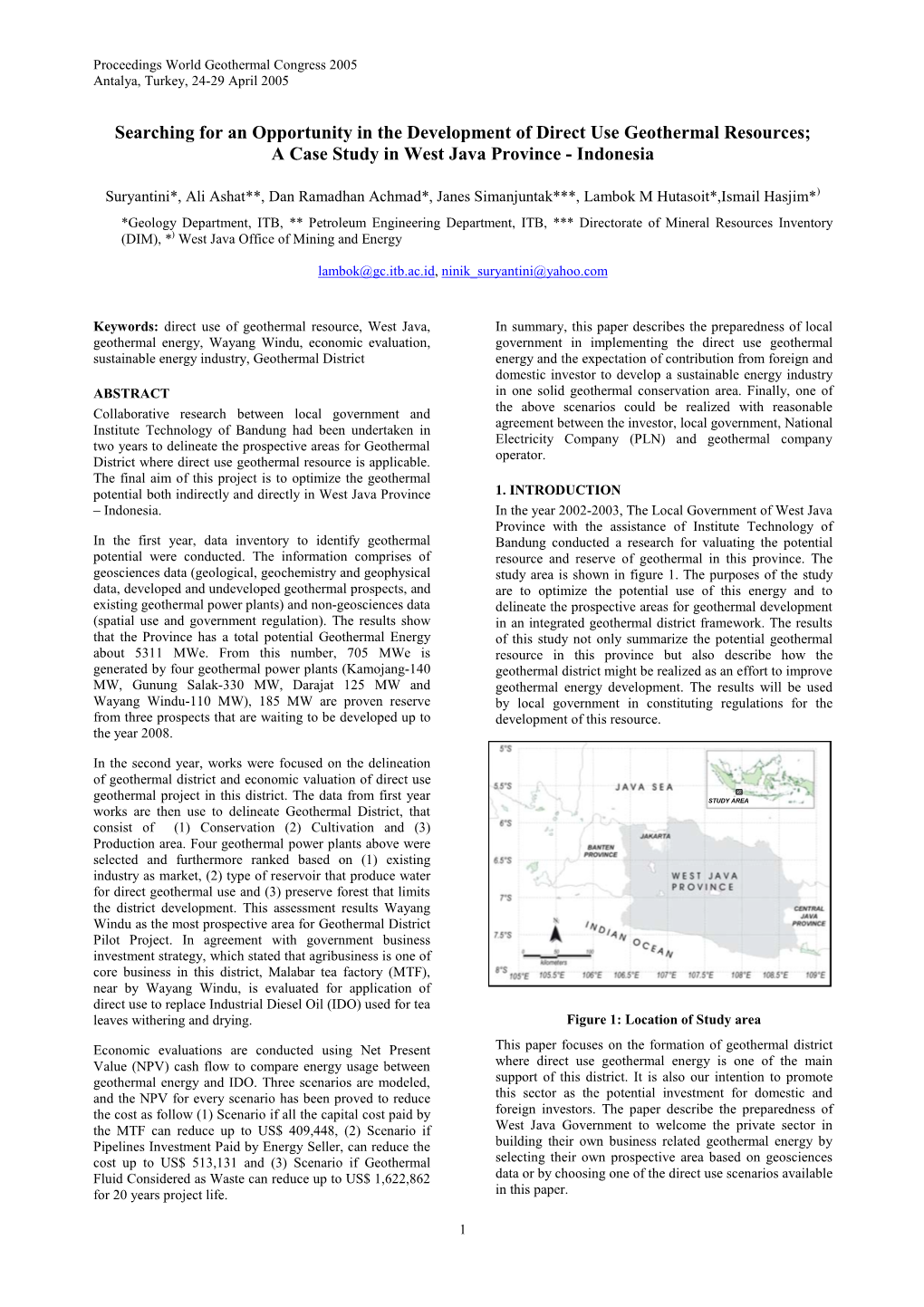 Searching for an Opportunity in the Development of Direct Use Geothermal Resource; a Case Study in West Java Province