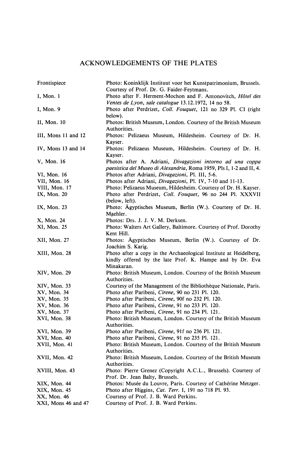 Acknowledgements of the Plates