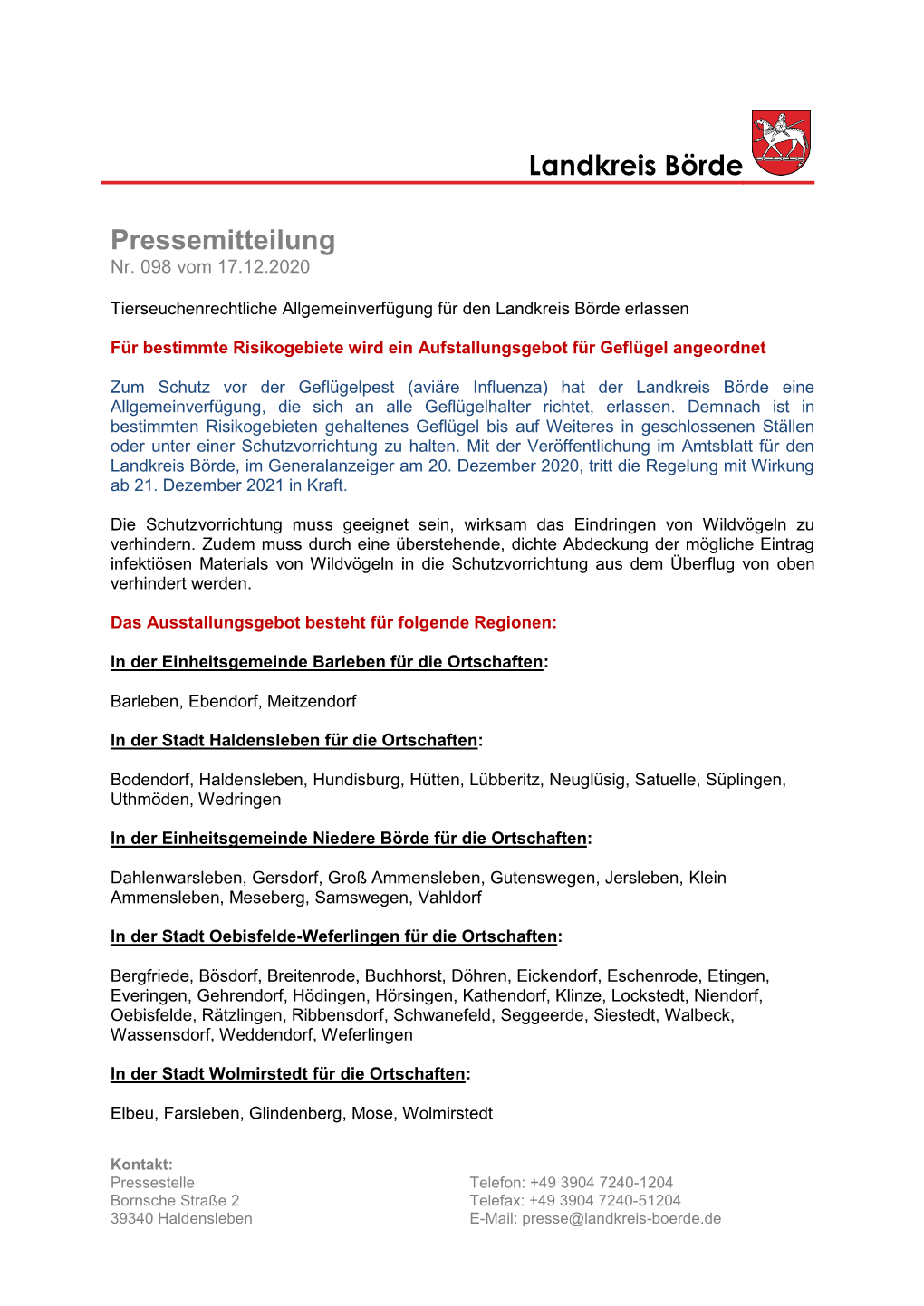 Landkreis Börde Pressemitteilung