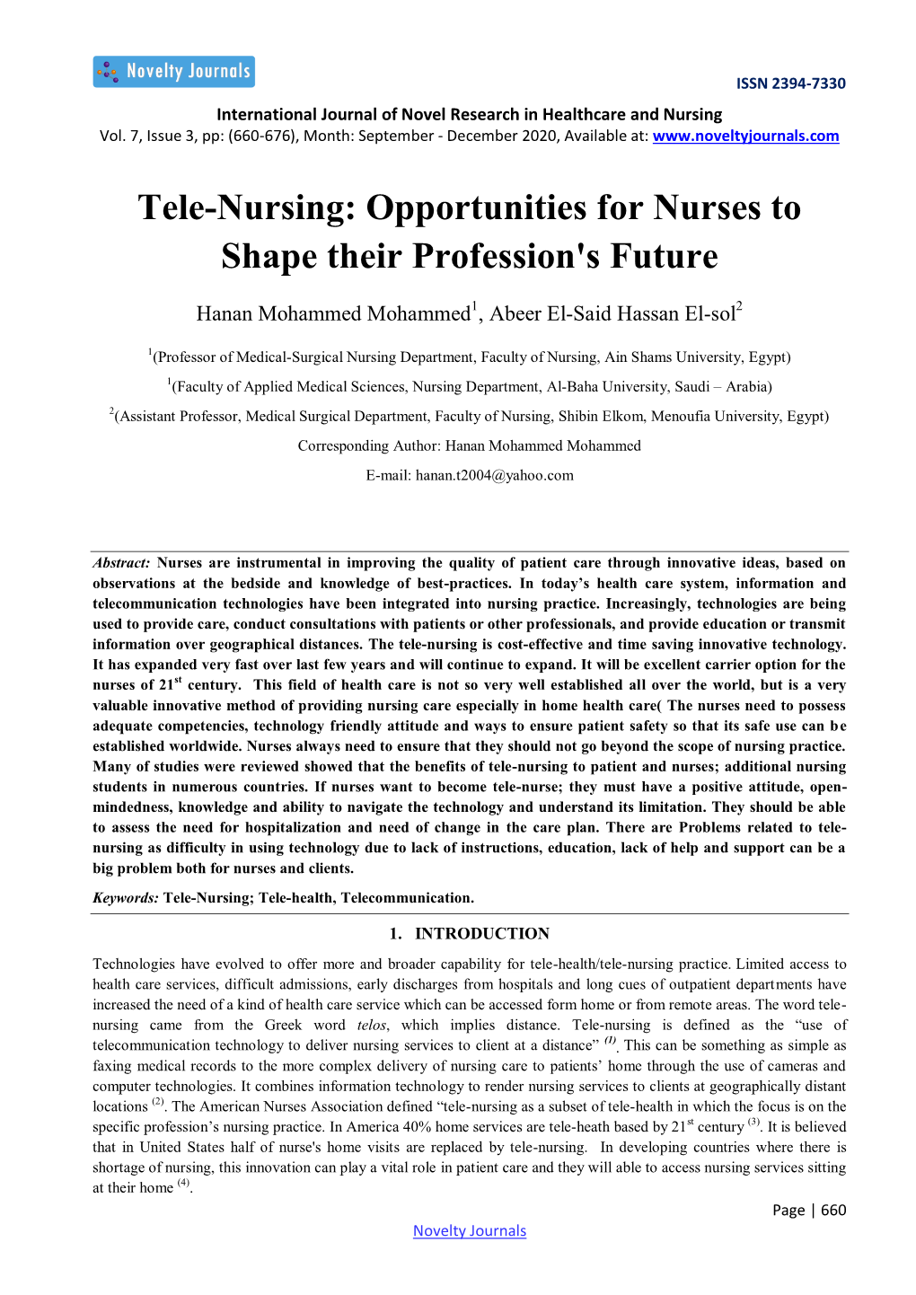 Tele-Nursing: Opportunities for Nurses to Shape Their Profession's Future