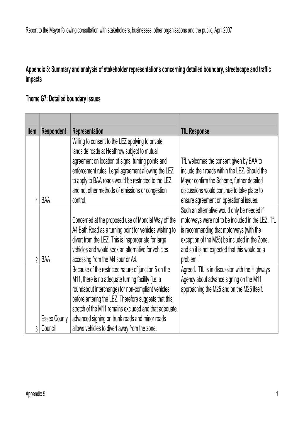 Low Emission Zone Consultation Report to the Mayor Appendix 5