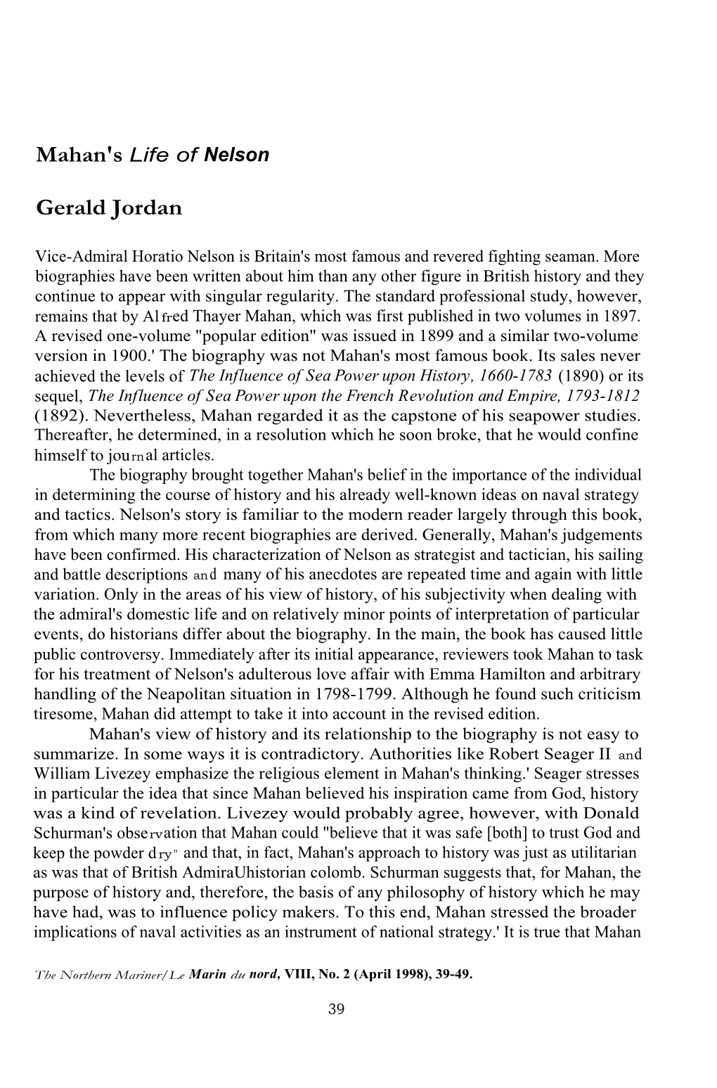 Mahan's Life of Nelson Gerald Jordan