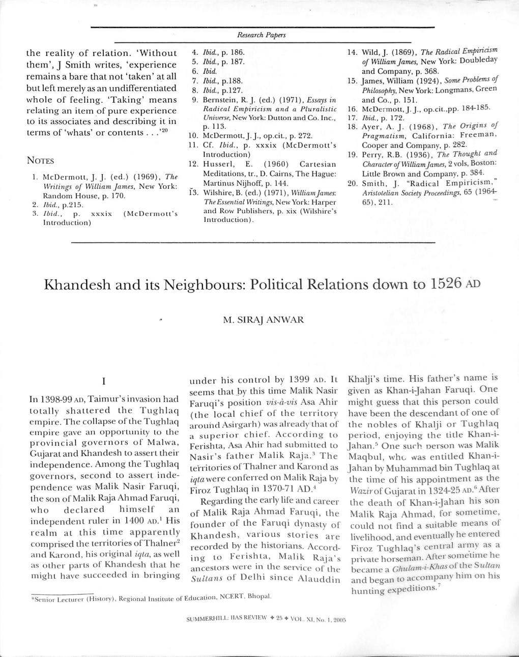 Khandesh and Its Neighbours: Political Relations Down to 1526 AD