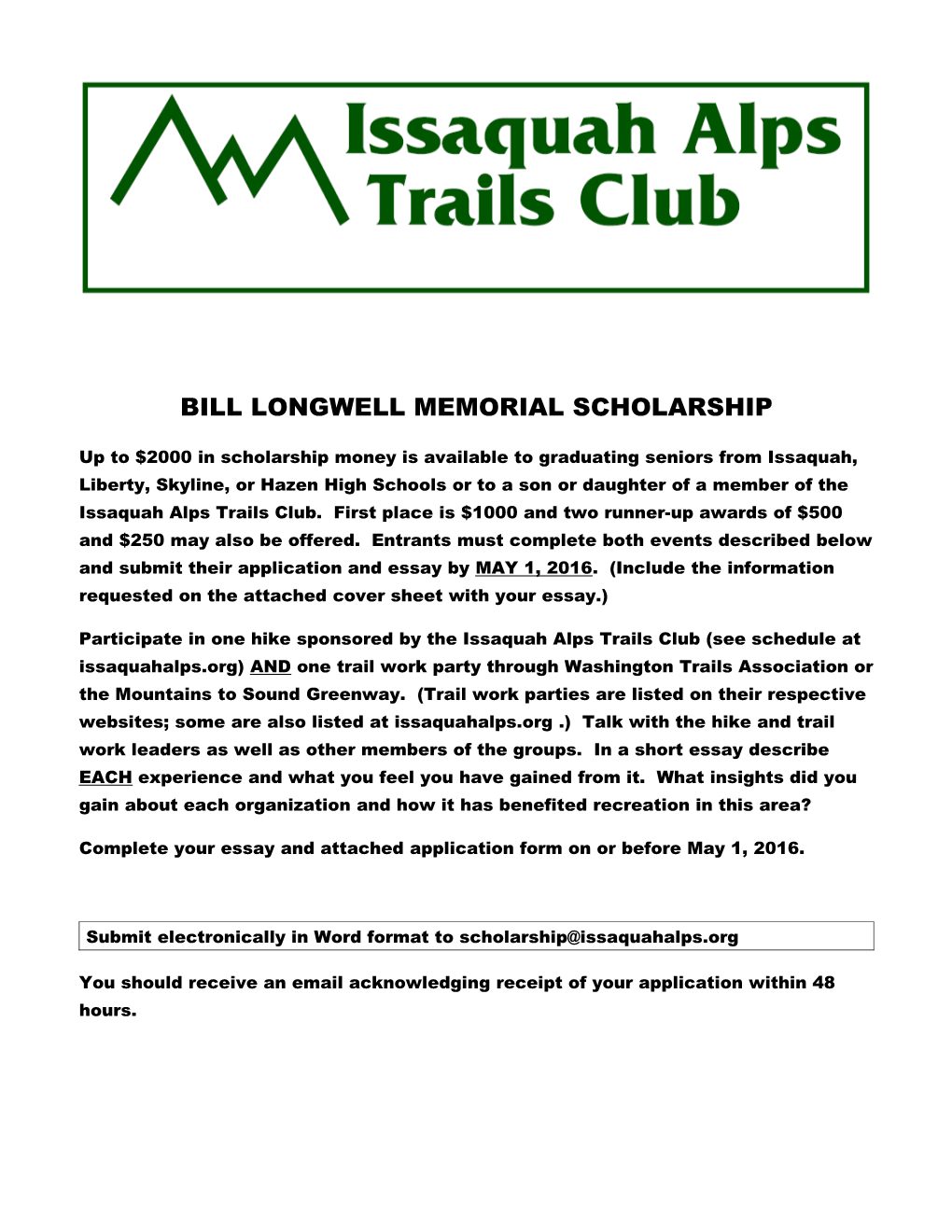 Bill Longwell Memorial Scholarship