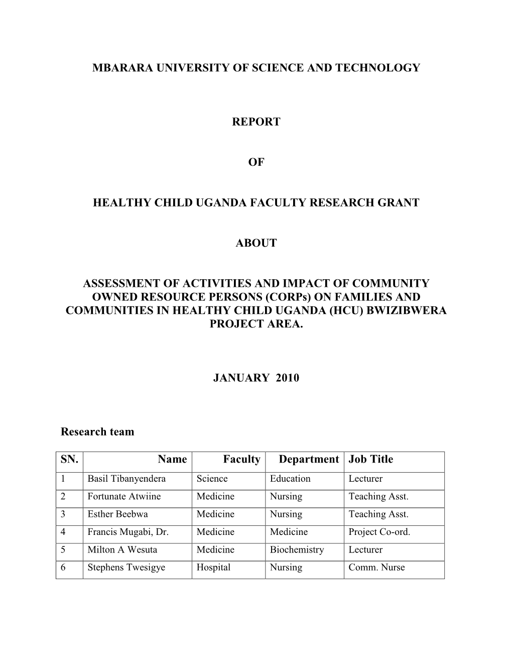 Report Impediments to Immunization in Rural Uganda