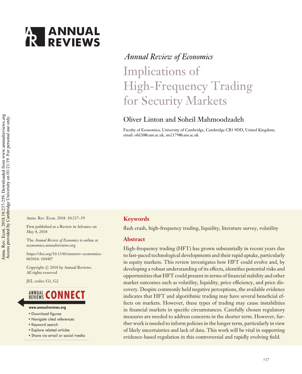 Implications of High-Frequency Trading for Security Markets