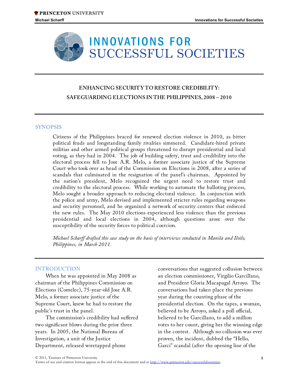 Enhancing Security to Restore Credibility: Safeguarding Elections in the Philippines, 2008 – 2010