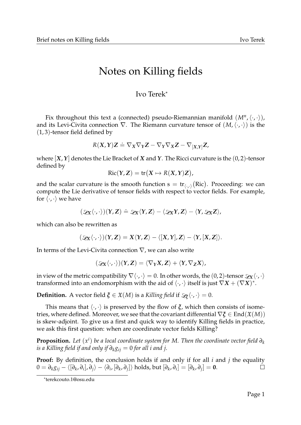 Notes on Killing Fields