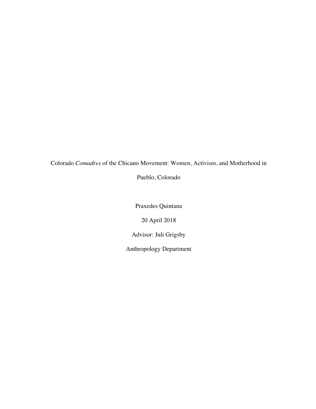 Colorado Comadres of the Chicano Movement: Women, Activism, and Motherhood In