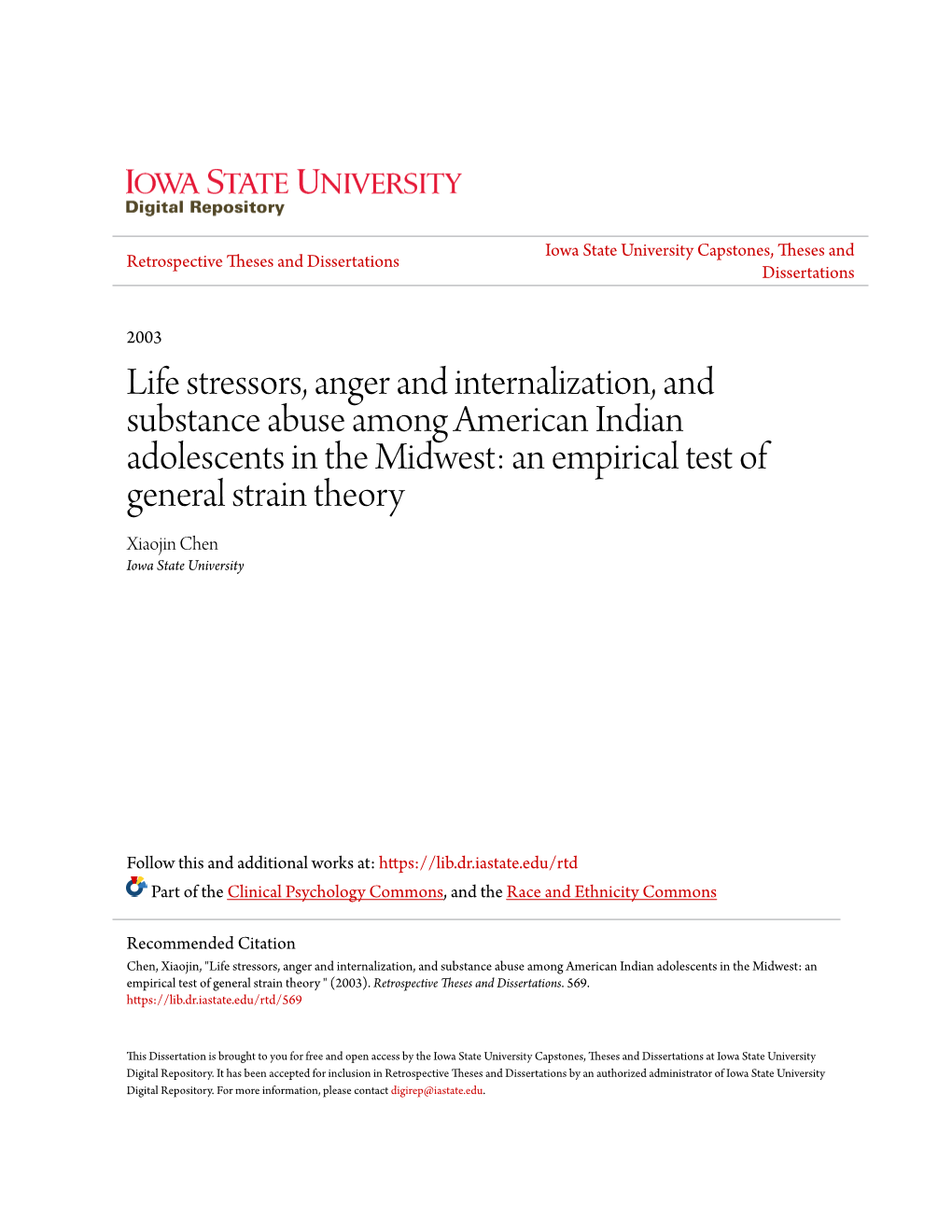 Life Stressors, Anger and Internalization, and Substance