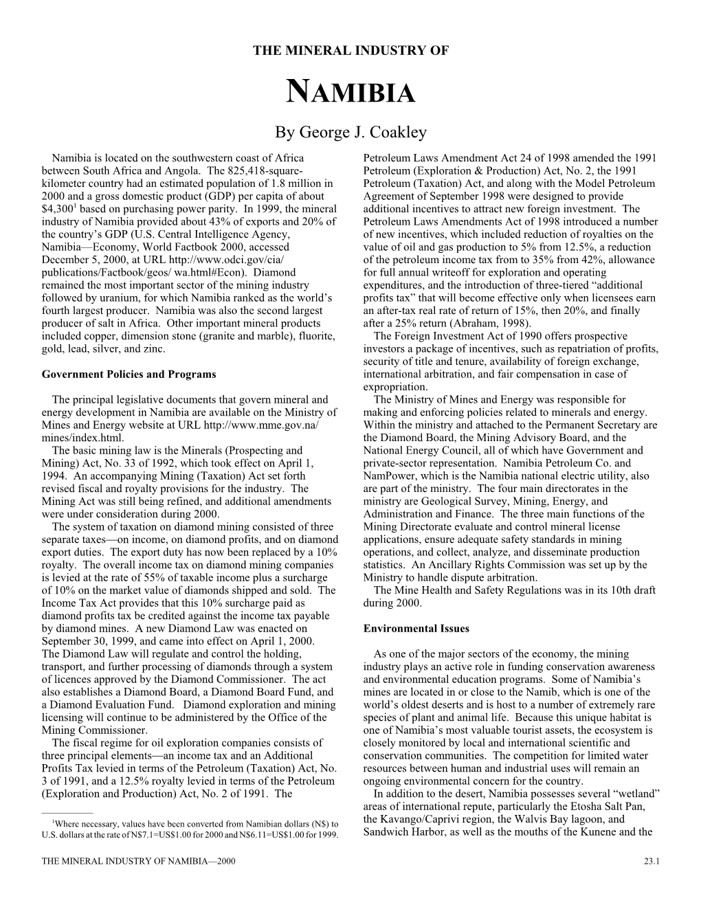 The Mineral Industry of Namibia in 2000