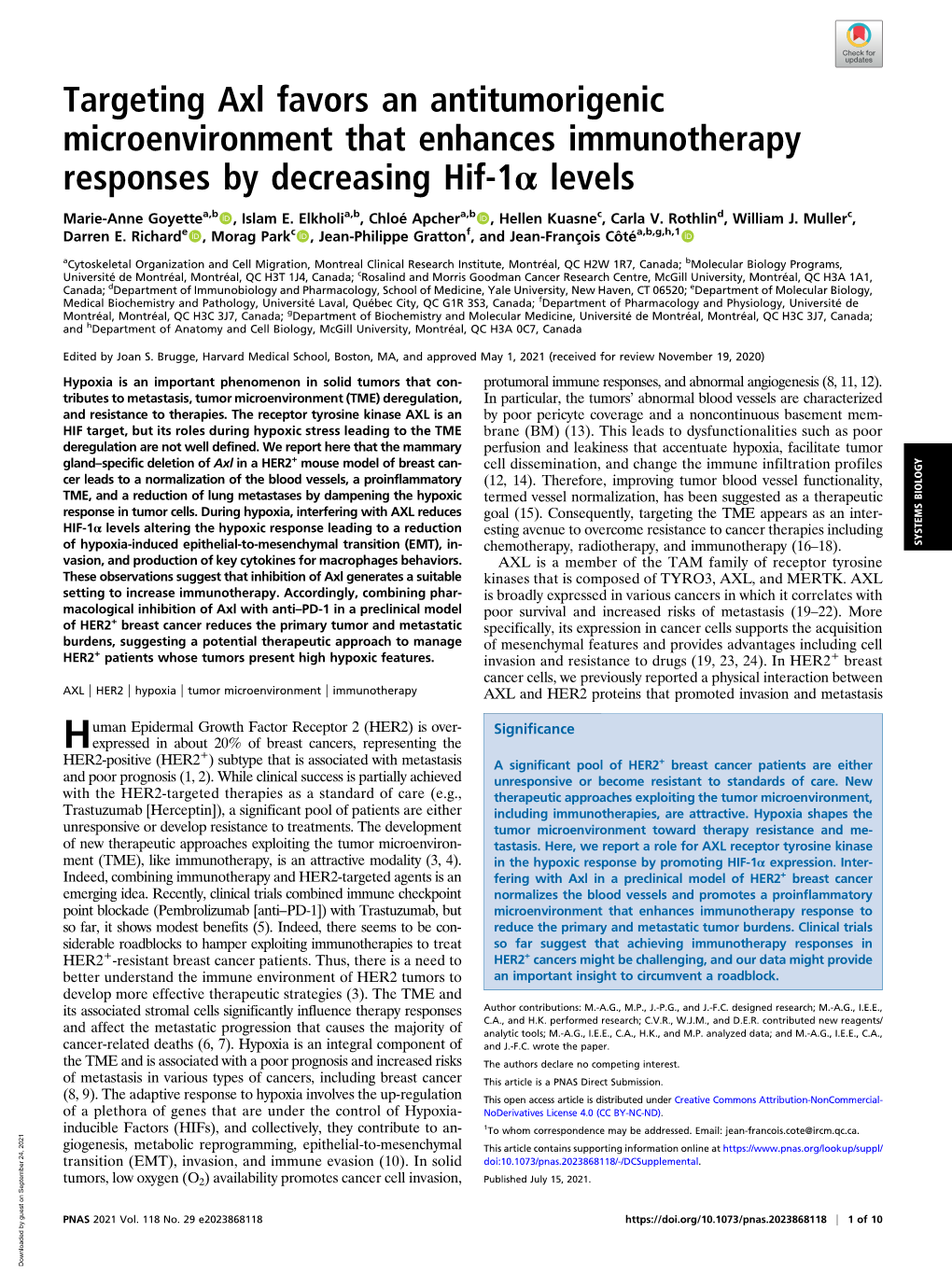 Targeting Axl Favors an Antitumorigenic Microenvironment That Enhances Immunotherapy Responses by Decreasing Hif-1Α Levels