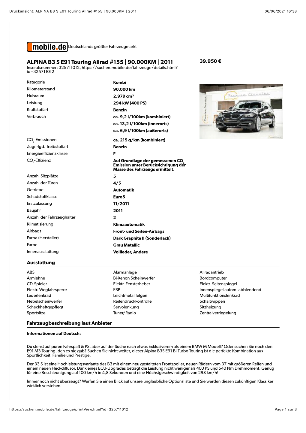 ALPINA B3 S E91 Touring Allrad #155 | 90.000KM | 2011 06/06/2021 16�38