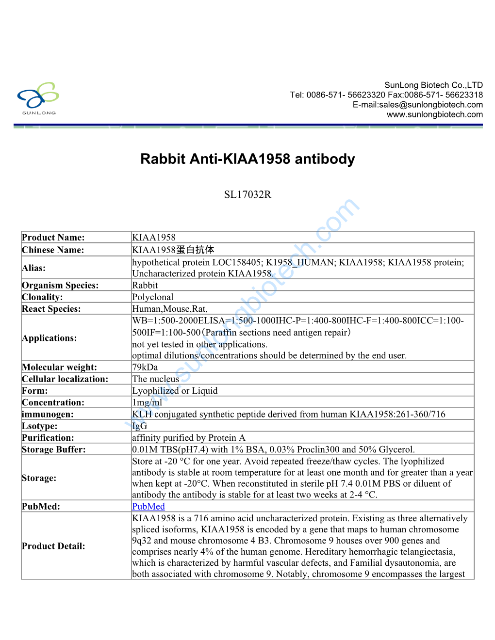 Rabbit Anti-KIAA1958 Antibody-SL17032R