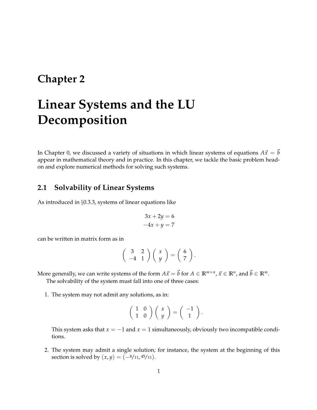 Linear Systems and the LU Decomposition