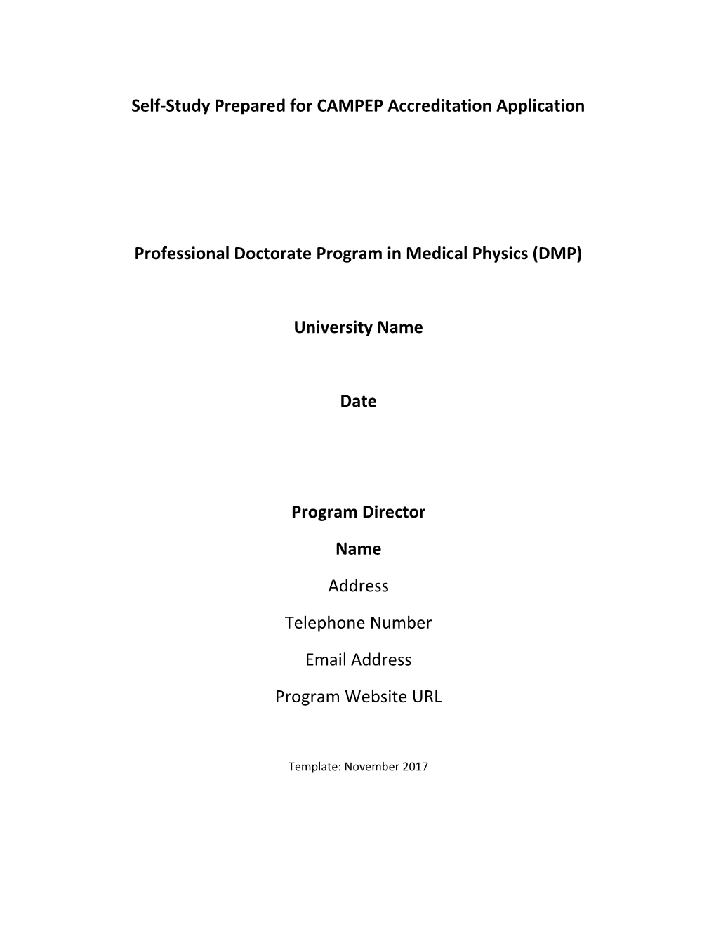 Self-Study Prepared for CAMPEP Accreditation Application