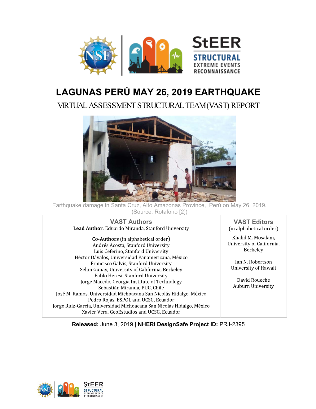 Lagunas Perú May 26, 2019 Earthquake Virtual Assessment Structural Team (Vast) Report