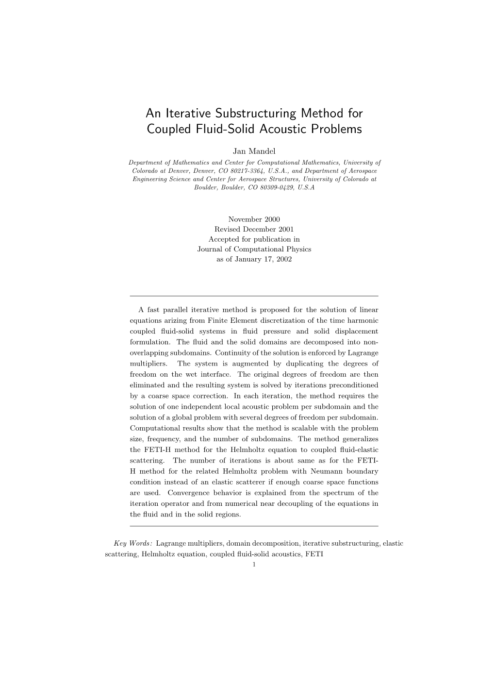 An Iterative Substructuring Method for Coupled Fluid-Solid Acoustic Problems