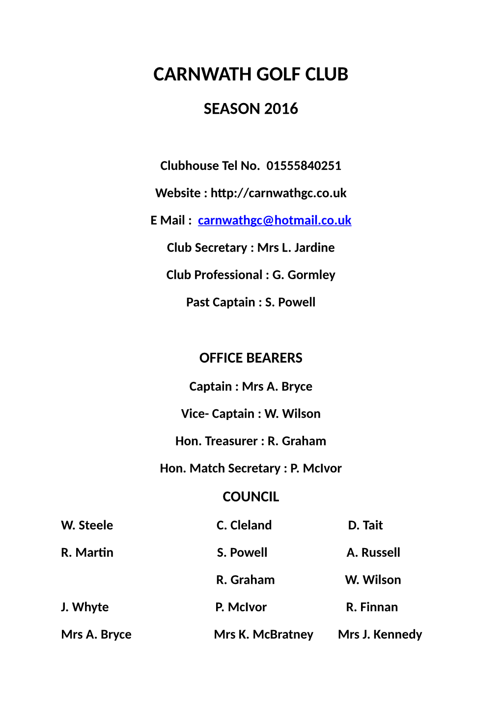 Carnwath Golf Club Season 2016