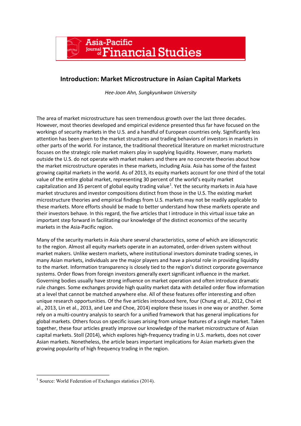 Introduction: Market Microstructure in Asian Capital Markets