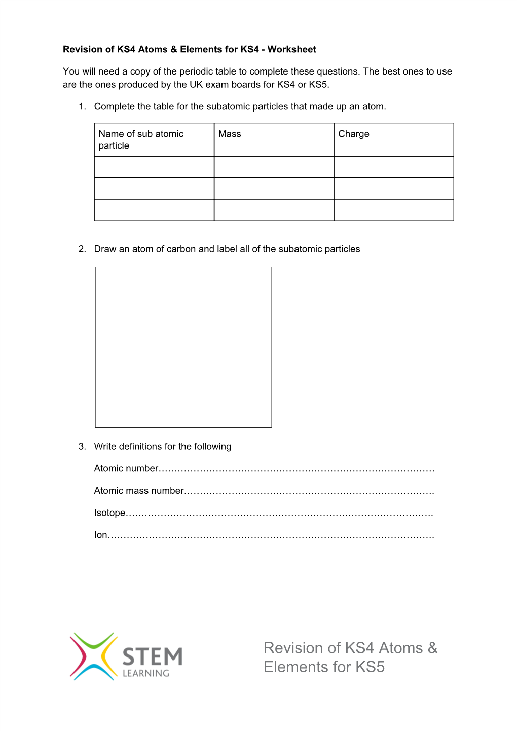 Revision of KS4 Atoms & Elements For