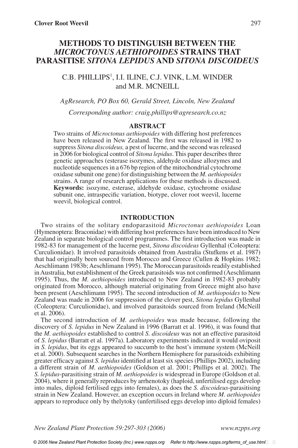 Methods to Distinguish Between the Microctonus Aethiopoides Strains That Parasitise Sitona Lepidus and Sitona Discoideus