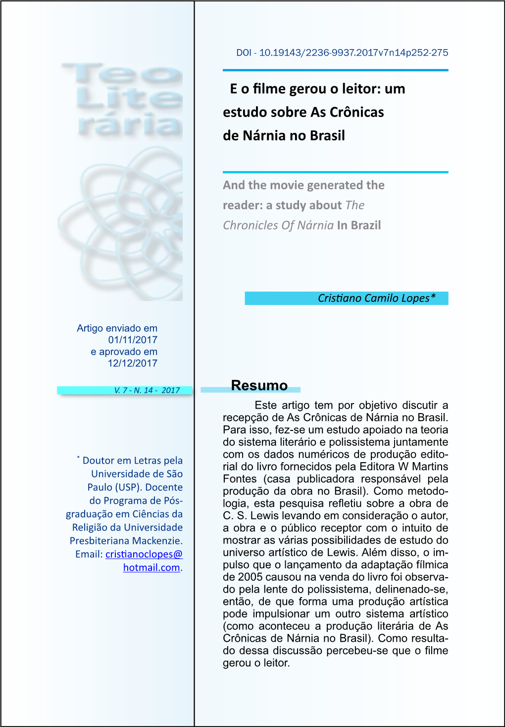 E O Filme Gerou O Leitor: Um Estudo Sobre As Crônicas De Nárnia No Brasil