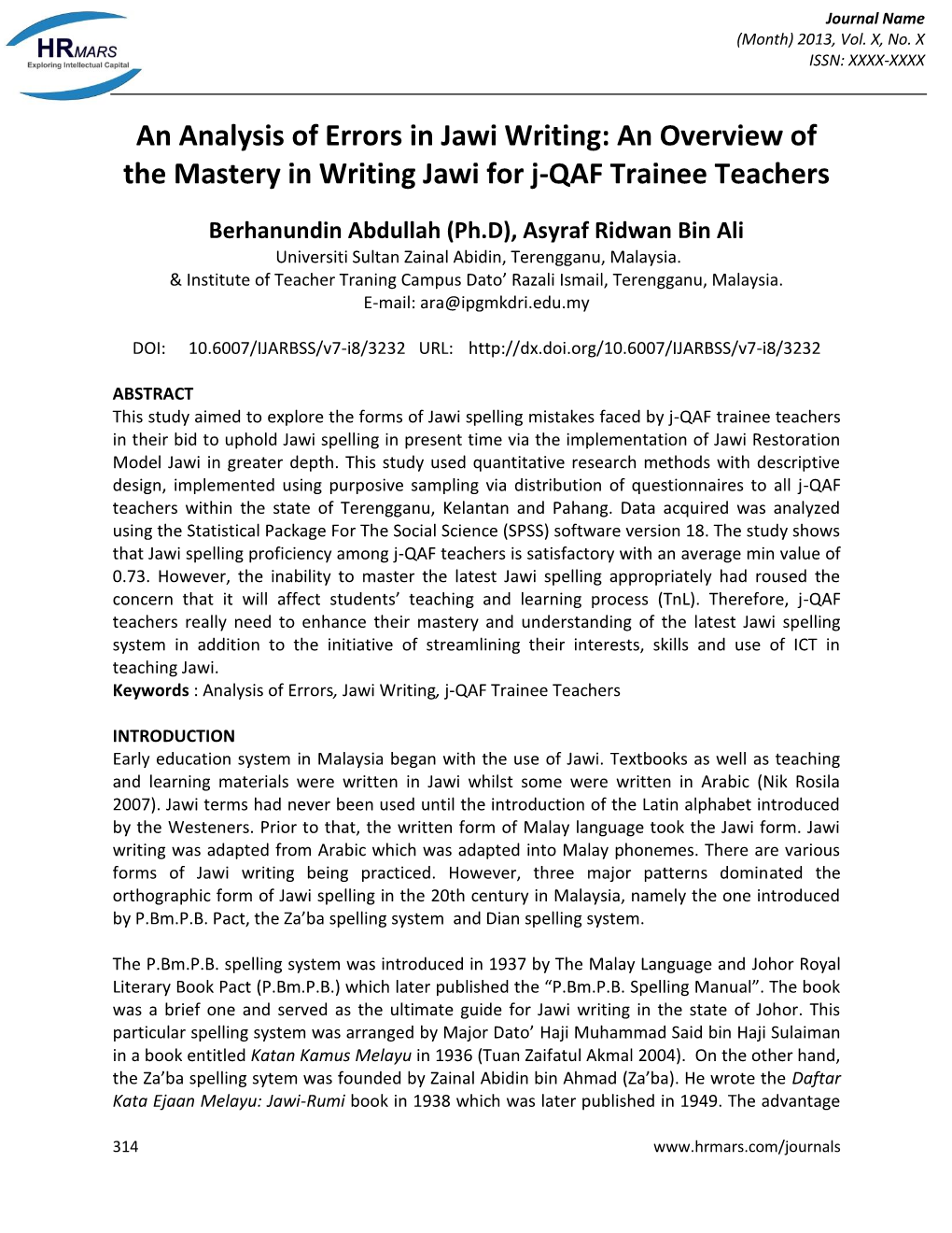 An Overview of the Mastery in Writing Jawi for J-QAF Trainee Teachers